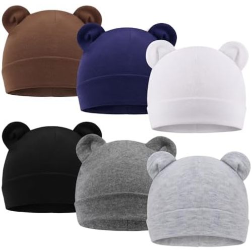 DRESHOW BQUBO 6 Pack Baby Beanie Hats for Unisex Infant Toddler Cotton Beanie Newborn Hospital Hat for Boys Girls 0-6 Months