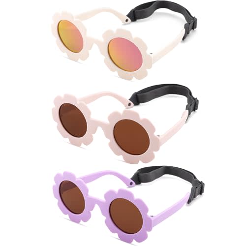 GLARDEFE Polarized Baby Sunglasses with Strap - Unbreakable Infant Flowers Sunglasses for Newborn Girls Boys Age 0-12 Months