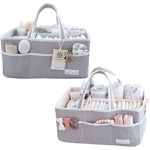 Lily Miles 2 Baby Diaper Caddy Organizers - Boy & Girl Baby Shower Baskets (Mint & Blush, Large)
