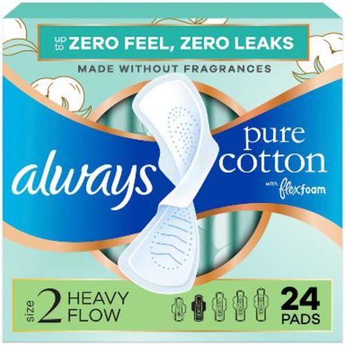 Always Pure Cotton Heavy Unscented Maxi Pads - Size 2 - 24ct