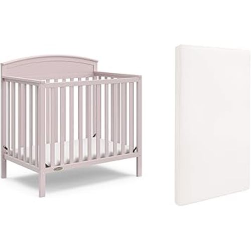 Graco Benton 4-in-1 Convertible Mini Crib with Bonus Crib Mattress (Blush) – GREENGUARD Gold Certified, 2.75-Inch Mattress Included, Baby Crib Converts to Twin Bed, Ideal for Small Spaces