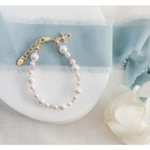 Gold Plated Sterling Silver Pearl Bracelet - Cross and Pink Crystals – Cherished Moments Jewelry