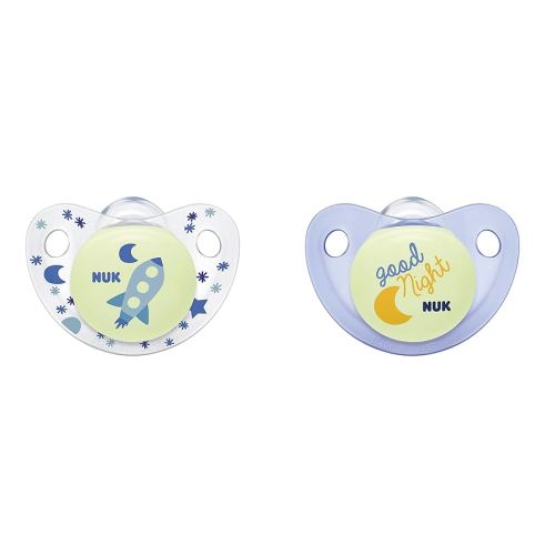 NUK Cute-as-a-Button Glow-in-The-Dark Orthodontic Pacifiers, Boy, 0-6 Months, 2-Pack