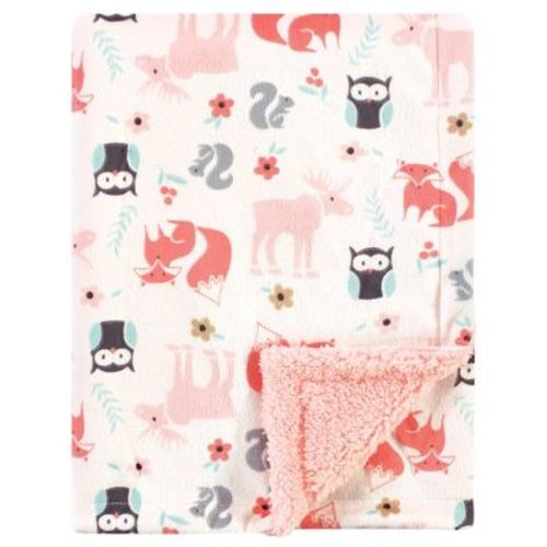 Hudson Baby Infant Girl Plush Blanket With Faux Shearling Back, Girl Pink Forest, One Size