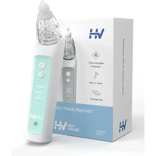 HEYVALUE Nasal Aspirator for Baby, Electric Baby Nose Sucker, Automatic Nose Cleaner with 3 Silicone Tips, Adjustable Suction Level and Music Soothing Function (Green)