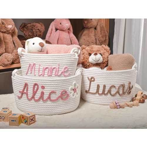 Personalized Handmade baby basket,Rope cotton baby gift basket,Newborn basket,Baby storage basket with name,Baby Shower Gift Toy Basket
