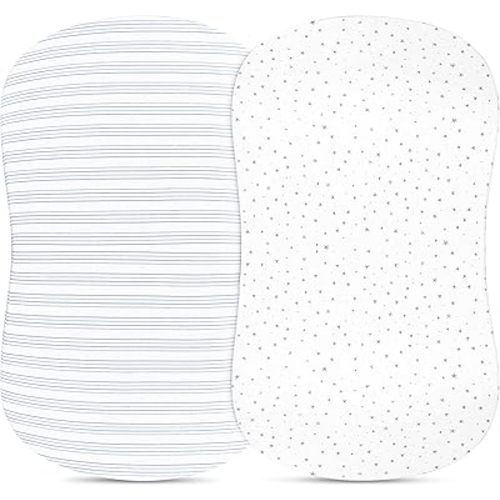 Bassinet Sheet Set 2 Pack - Baby Bassinet Sheets with 100% Jersey Cotton - Bassinet Sheets for Baby Boy(Blue Stars & Stripes)