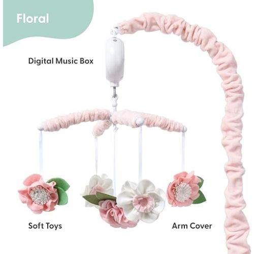 The Peanutshell Crib Mobile for Girls - Pink Musical Baby Crib Mobile with 12 Lullabies, Flower Baby Mobile Crib Pink Floral Nursery Decor