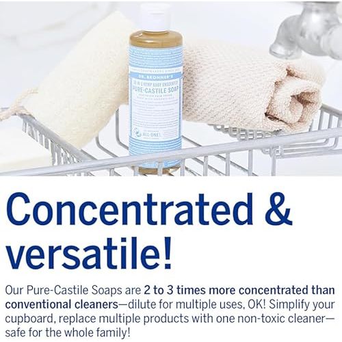 Dr. Bronner's Pure-Castile Magic Liquid Soap (Baby Unscented, 8 Ounce)- Made with Regenerative Organic Certified Oils, For Face, Body Wash, Baby Soap, Sensitive Skin, No Added Fragrance, Vegan