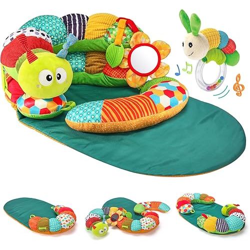 hahaland Upgraded Tummy Time Toys - 4 in 1 Tummy Time Pillow & Baby Sitting Support for Newborn Infant Baby 0-3 Months Early Development Detachable Teether Rattle Sensory Play for 0 3 6 9 12 Months