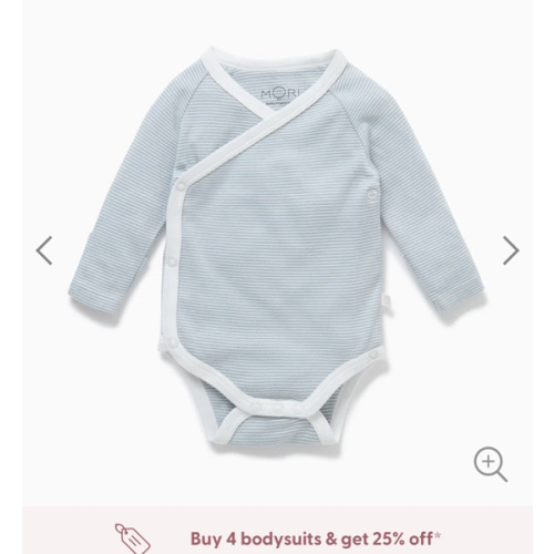 BabyMori Long Sleeve Kimono Bodysuit White / Premature