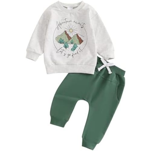 Fall Winter Outfit Toddler Baby Boy Nature Adventure Awaist Long Sleeve Sweatshirt Jogger Pants 2Pcs Clothes Set