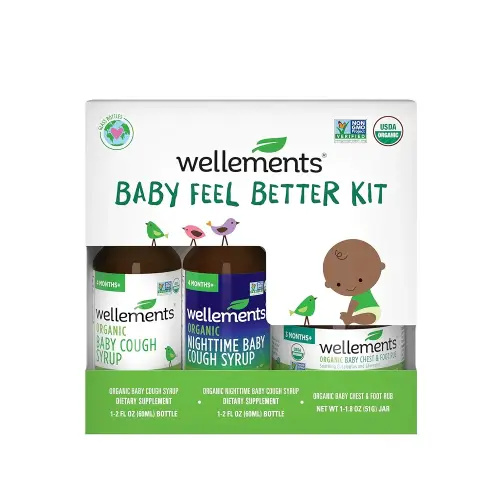 Wellements Organic Baby Feel Better Kit | Organic Baby Cough Syrup, Organic Nighttime Baby Cough Syrup, Organic Baby Chest & Foot Rub, Soothing Cough Relief for Babies | USDA Organic,4 Months+
