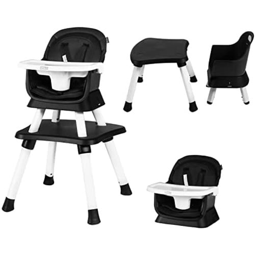 Kinder King 5 in 1 Baby High Chair, Coverts to Dining Booster Seat/Kids Table & Chair Set/Toddler Building Block Table/Kids Stool, Removable Tray & Double Seat Cover, Easy to Wipe, Black