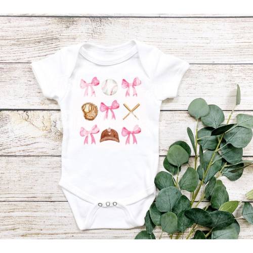Baseball and bows Baseball Baby Bodysuit/ Onesie / baby girl baseball outfit/ baby boy baseball outfit