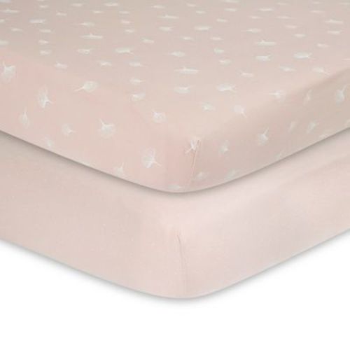 Ely's & Co. Baby Fitted Crib Sheet 100% Combed Jersey Cotton Mauve Tulips + Stripes 2 Pack