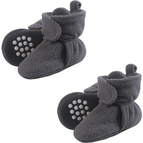 Luvable Friends Baby Girls' Cozy Fleece Booties - 0-6 Months - Charcoal 2-piece