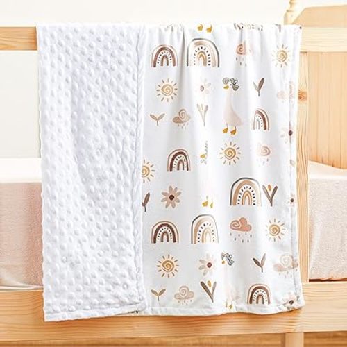 Goose Baby Blankets, Minky Baby Blanket, Breathable and Soft Lightweight with Dotted Fleece Backing, Receiving Gifts for Newborns, 30 x 40 Inch (Goose Boho Rainbow Print)