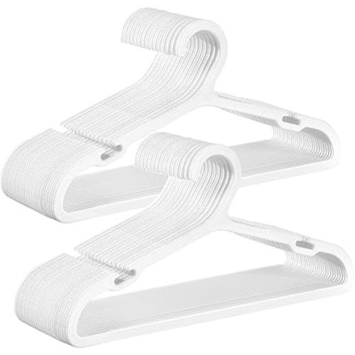 SONGMICS Kids Hangers 60 Pack, Plastic Baby Hangers for Closet, 14 x 7 Inches, for Children Aged 7-12 Years, Space-Saving, Non-Slip, Cloud White UCRP090W01