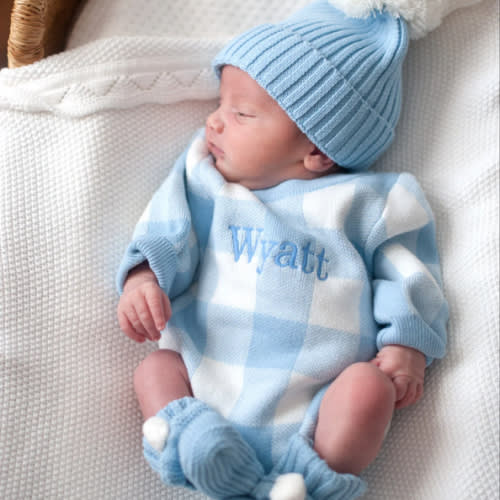 Gingham Print Personalized Romper - Blue – Sweet June