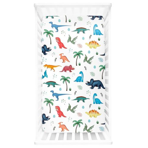 Crib Sheets for Boys Girls, HNHUAMING Neutral Crib Sheet Fitted, Ultra Soft Baby Crib Sheets 52'' X 28'' inch Fits for Standard Crib & Toddler Mattress, Dinosaur Pattern