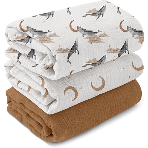 GLLQUEN BABY Muslin Swaddle Blankets,3-Pack Receiving Blankets for Newborn Boys and Girls,Baby Swaddle Blanket Unisex,Osmanthus Fragrance,Baby Essentials, Registry & Gift, 40 x 38 inches