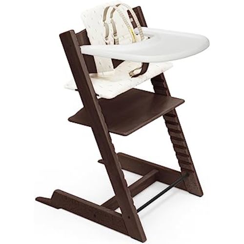 Tripp Trapp High Chair and Cushion with Stokke Tray - Walnut with Wheat Cream - Adjustable, Convertible, All-in-One High Chair for Babies & Toddlers