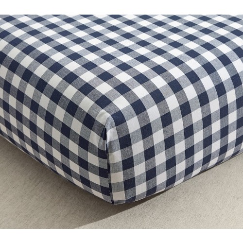 Navy Gingham Organic Crib Fitted Sheet