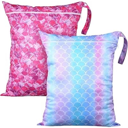 Shappy 2 Pack Large Travel Laundry Bags, Large Wet Dry Waterproof Dirty Clothes Bag for Suitcase, Swimsuit Beach Gym College Dorm Wet Bag(Mermaid Style)