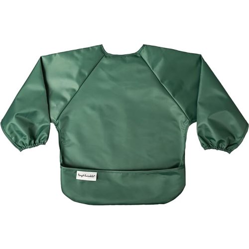 Tiny Twinkle Mess Proof Baby Bib, Full Sleeve Bib Outfit, Waterproof Bib for Toddlers, Machine Washable, Tug Proof Closure - Olive Green