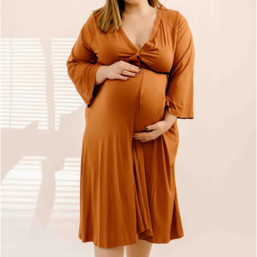 Amelia Labor & Postpartum Gown in Burnt Orange – Lila