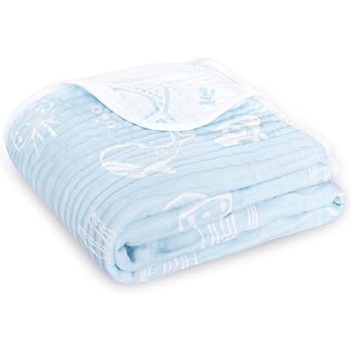 BOPRIO Muslin Baby Blanket Ultra Soft and Lightweight Versatile Swaddle and Bed Blanket for Baby Toddler Essentials Infant Shower Items, 43 x 43 Inch (Blue Ocean)
