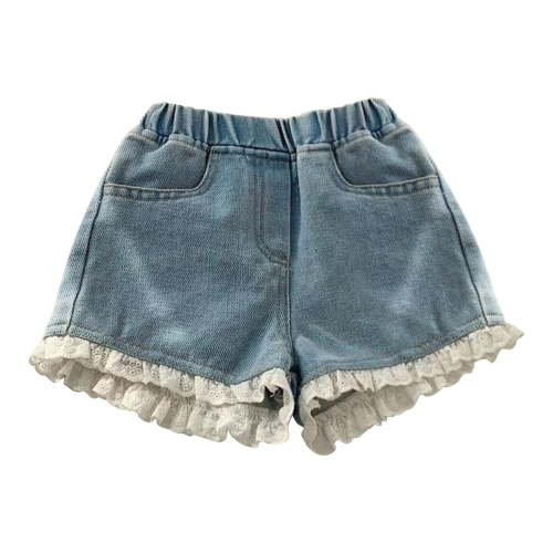 Kwasome Girls Pants Kids Toddler Baby Girl'S Solid Color Lace Spring Summer Jeans Shorts Denim Shorts Casual Shorts Daily Wearing 18-24 Months Blue