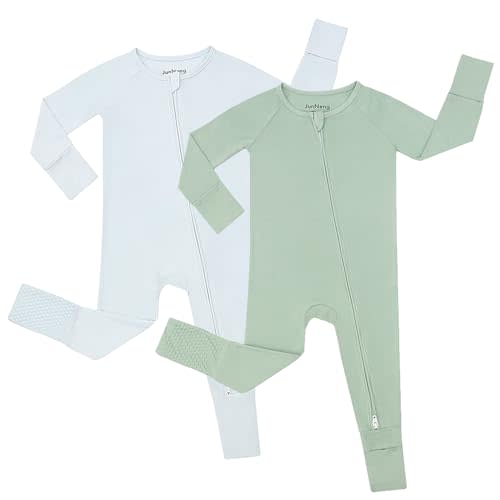 JunNeng Rayon of Bamboo Baby Sleeper with Mittens Cuffts Feet & Non-Slip Design, 2 Way Zipper Pjs Sleep'N Play Romper