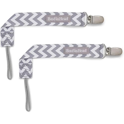 BooginHead Pacifier Clip Baby Pacifier Holder PaciGrip 2-Pack, Gray Chevron
