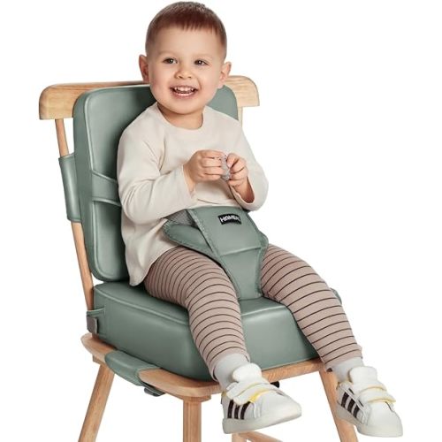 HOMEAL Booster Seat for Dining Table for Toddler Kid Baby, Adjustable Kids Breathable Booster Seat for Kitchen with Backrest and Adjustable Straps, Sage