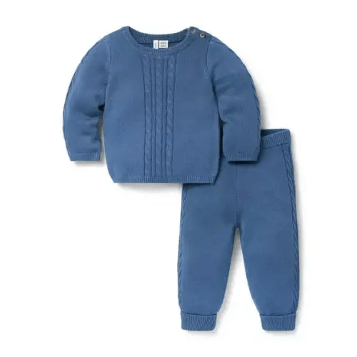 Newborn River Run Blue Baby Cable Knit Matching Set by Janie and Jack