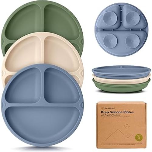 KeaBabies Suction Plates for Baby, Toddler - 3-Pack 100% Silicone Toddler Plates, Divided Baby Plates with Suction, Silicone Plates for Baby, Kids, BPA-Free, Microwave, Dishwasher Safe (Slate)