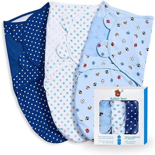 3 Pack Baby Swaddle 0-3 Months - Infant Adjustable Newborn Swaddles Blanket Baby Girl Boy, Swaddling Wrap Blanket Sleep Sack for Newborn-Blue