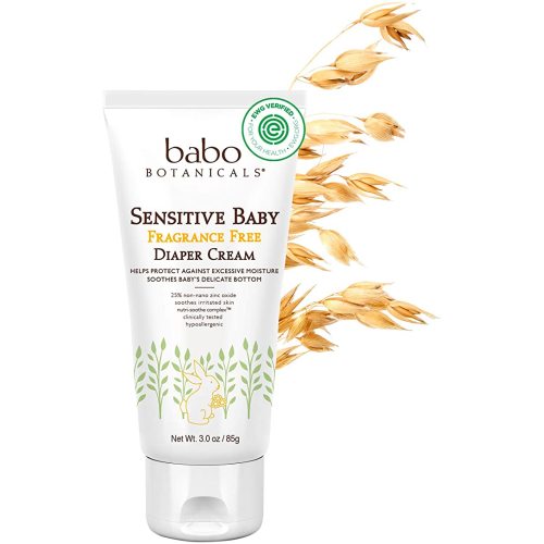 Babo Botanicals Sensitive Baby Fragrance-Free Diaper Cream - with Non-Nano Zinc Oxide, Organic Calendula, Shea & Cocoa Butter - EWG Verified - 3 oz - Pack of 1