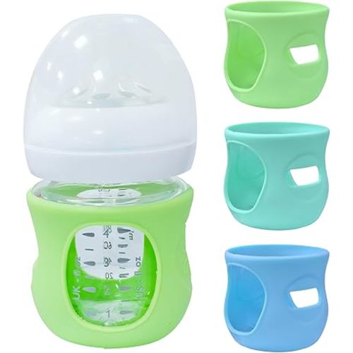 3 Pack Glass Baby Bottle Sleeve for Avent Glass Bottles 4 oz, Anti Breakage Bottle Holder for Baby for Avent Glass Bottles 4 oz (3, Blue + Green + Cyan, 4 oz)