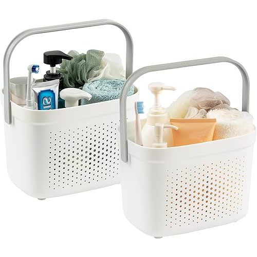 LEVERLOC Portable Shower Caddy Basket, 2 Pack Plastic Cleaning Caddy Organizer Storage Tote with Handle for Bathroom Kitchen College Dorm Room Bedroom,Grey