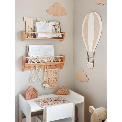 Nursery Shelves, Kids Wall Bookshelf, Montessori Baby & Kids Room Shelf with Hooks, Babyroom Decoration, Nursery Decor Art, Gift for Child