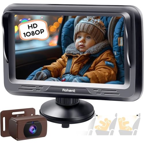 Rohent Baby Car Camera HD 1080P - Rear-Facing Infant Monitor with Night Vision Car Camera for Baby 150° Wide-Angle Lens Anti-Glare Screen Easy Install 360° Adjustable Display