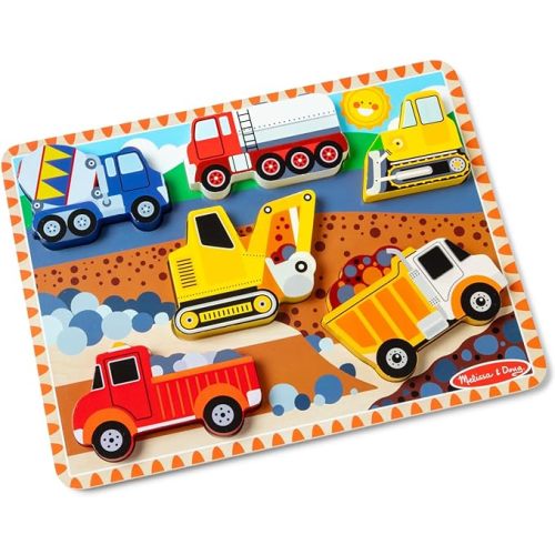 Melissa & Doug Construction Vehicles Wooden Chunky Puzzle (6 pcs) - FSC Certified