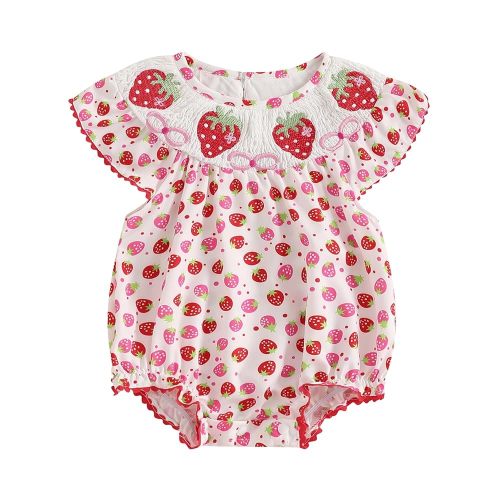 Amazon.com: Chloefairy Newborn Baby Girl Strawberry Romper Berry Smocked Bubble Ruffle Sleeveless Bodysuit Infant One Piece Summer Outfit (White, 12-18 Months): Clothing, Shoes & Jewelry