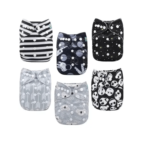 ALVABABY Baby Cloth Diaper 6 Pack with 12 Inserts One Size Cloth Diaper Covers Adjustable Washable Reusable for Baby Girls and Boys