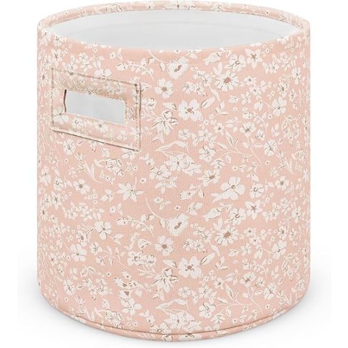 Sorrel + Fern Nursery Storage Basket (Fleurette), Soft Collapsible Fabric Toy Bin, Floral-Inspired Organizer for Playroom or Nursery, Gender-Neutral Decor, 13 × 13 Inches
