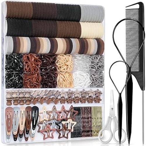 822PCS Elastic Hair Ties, IKOCO Hair Bands Hair Accessories for Girls with Hair Clips, Neutral Colors