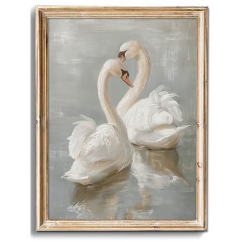 uniro Vintage Wall Art Prints Decor Classical Swan Canvas Oil Painting Poster Pastel Watercolor Swan Vintage Art Pictures Farmhouse Wall Decor for Nursery Bedroom Bathroom Office (8" x 10"-UNFRAMED)